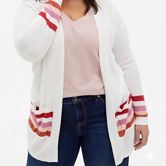 torrid Sweaters - Torrid Ivory & Multi Stripe Open Front Cardigan 3X